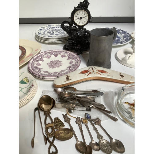 317 - Array of plates, boomerang brush tankard collectible spoons and more