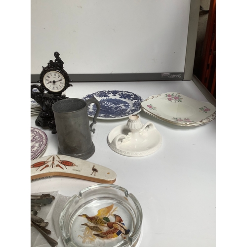 317 - Array of plates, boomerang brush tankard collectible spoons and more