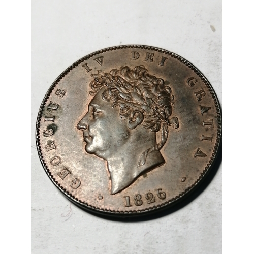 38A - 1826 George IV halfpenny in extremely fine condition or better with original lustre