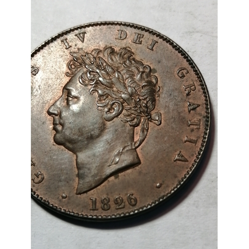 38A - 1826 George IV halfpenny in extremely fine condition or better with original lustre