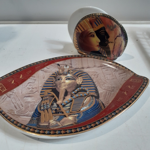 15 - Egyptian Fathi Mahmoud Limoges dish depicting King Tutankhamen.  Gold trim. Plus one other ornament ... 