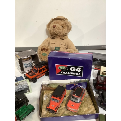 395 - Collection of Land Rovers includes Corgi etc + Land Rover Teddy