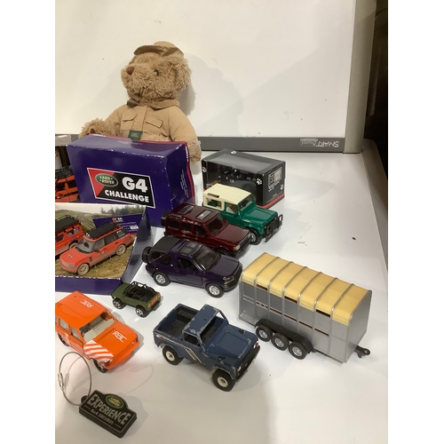 395 - Collection of Land Rovers includes Corgi etc + Land Rover Teddy