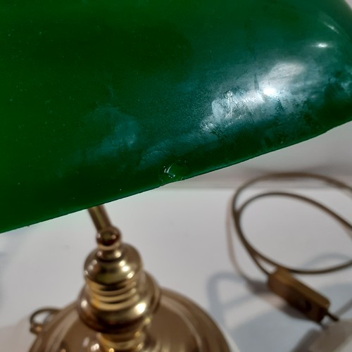 7A - Banker's desk lamp. Green glass shade and brass finish. Unfortunate damage to glass shade. Lamp work... 