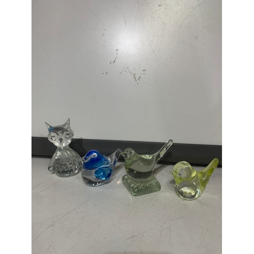 54 - Four bird related glass paper weights in nice condition