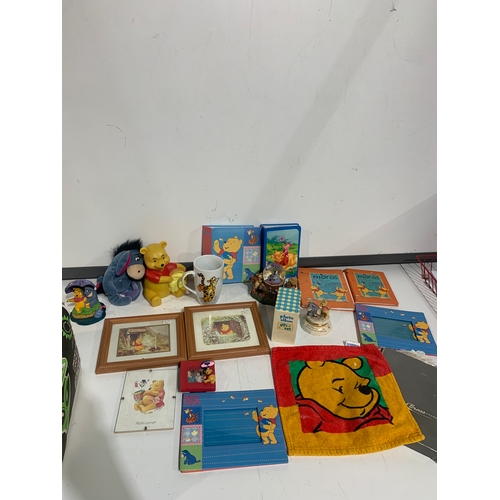 56 - Winnie the Pooh lot! Includes plush toys, money box, frames & photo albums