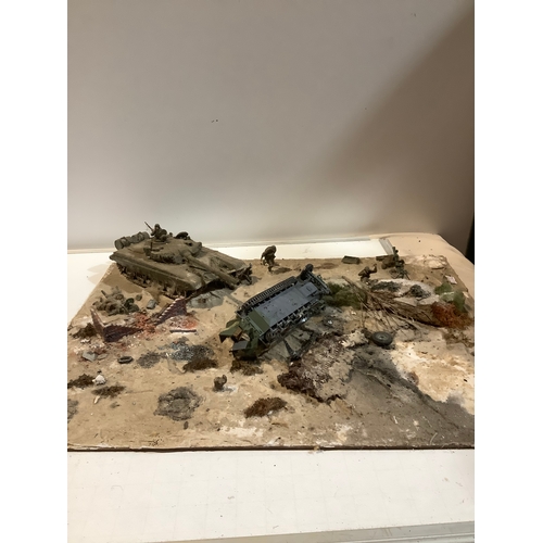 106B - Diaroma war scene with tanks 21 x16 inches approx