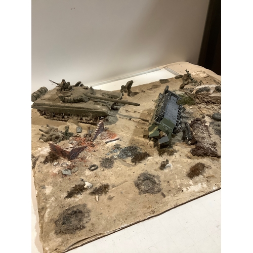 106B - Diaroma war scene with tanks 21 x16 inches approx
