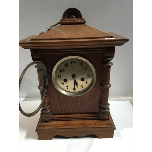 21A - Large Wooden mantle clock with key