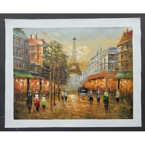 111A - 2 oil on canvas showing late 19th century street scenes. Size: 48 cm x 38.5 cm