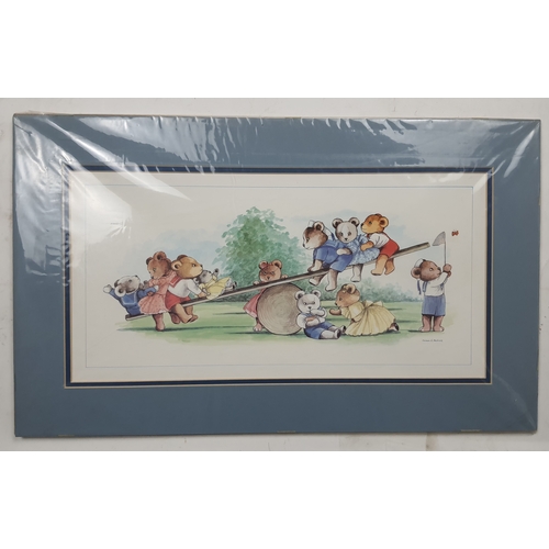 110A - Colour print “Teddies at Play” in double mount. Sealed. Size: 61 cm x 37 cm.