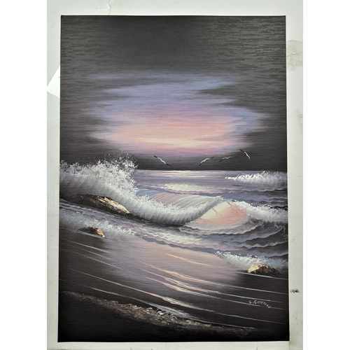 102A - 2 colour prints of sunsets over water on textured card. Size: 35 cm x 50 cm.