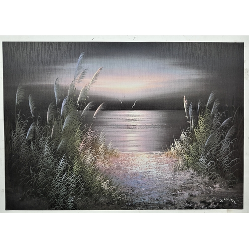 102A - 2 colour prints of sunsets over water on textured card. Size: 35 cm x 50 cm.