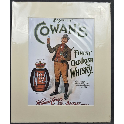 124A - 2 colour prints of reproduction advertising posters for Cowan’s Finest Irish Whisky and Wright & Gri... 