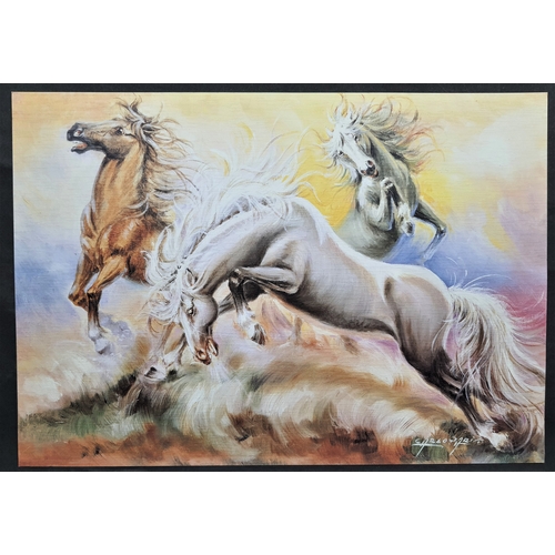 122A - 2 colour prints of wild horses on textured card. Size: 50 cm x 35 cm.