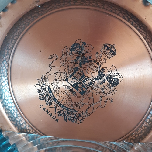 11 - A selection of dishes and trays. Includes Royal Albert Old Country Rose's, copper, vintage and glass... 