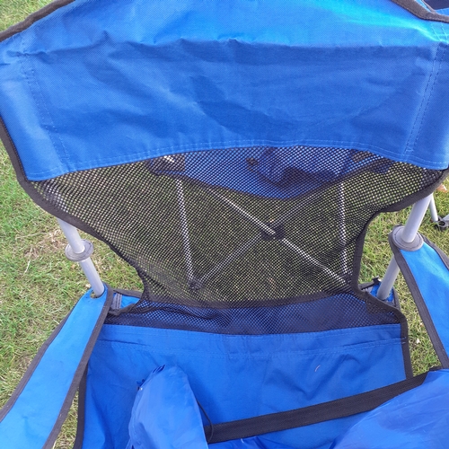 25 - 4 canvas camping fold up chairs. Each has cup holder in arm. Each with carry cover. Some slight wear... 