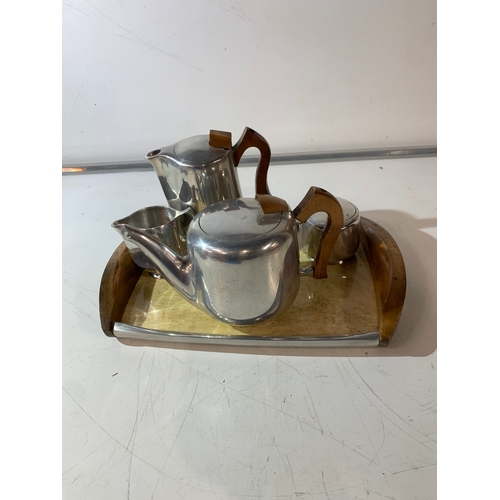 42 - Vintage Picquot stainless tea service set with tray