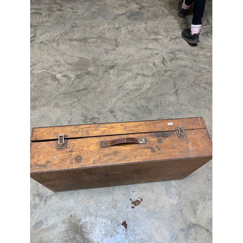 334 - 95cm long wooden box with contents of hand tools