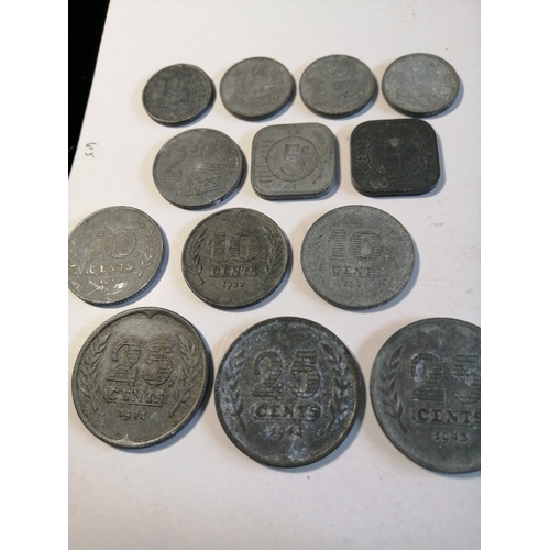 21A - NETHERLANDS WWII zinc coinage : 1 cent 1941,42,43 and 1944, 2 and a half cent 1941,5 cents 1941 and ... 