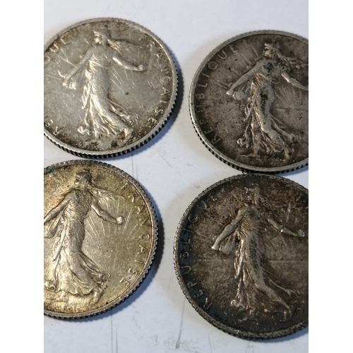 22A - FRANCE 4 x silver coins :1 franc dated 1915, 16,17 and 1918 (total weight 20 grams of 0.835 silver)