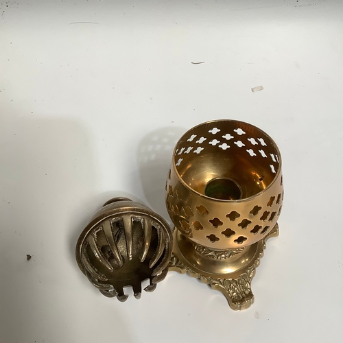 284 - Brass goblet/candlestick holder plus brass bell