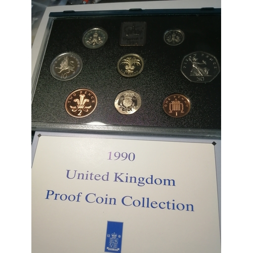 31A - 1990 proof set 1 pound to 1p (8 coins) in blue presentation case