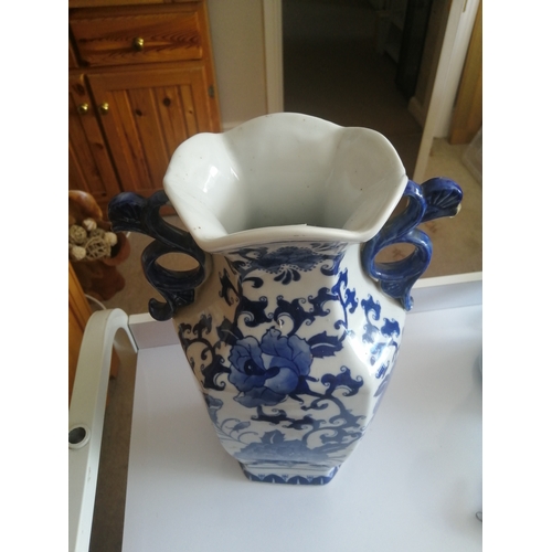 40A - Large blue and white vase (approximately 13 inches tall)