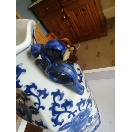 40A - Large blue and white vase (approximately 13 inches tall)