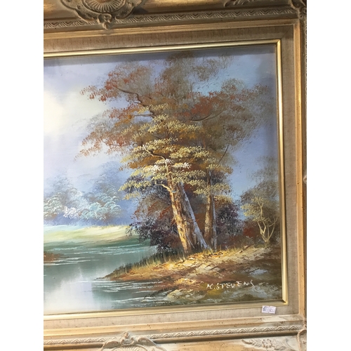 39 - Scenic Oil painting in gold frame signed K Stevens