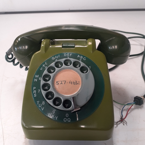 3 - Green rotary telephone. Very good condition. The markings have been scratched off underneath, but lo... 