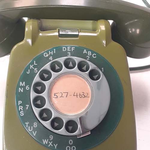 3 - Green rotary telephone. Very good condition. The markings have been scratched off underneath, but lo... 