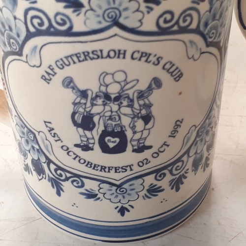 19 - Two Delft tankards, decorated with military details relating to RAF Corporals club celebrating the O... 