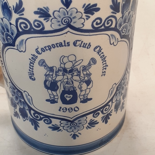 19 - Two Delft tankards, decorated with military details relating to RAF Corporals club celebrating the O... 