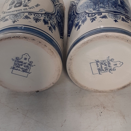 19 - Two Delft tankards, decorated with military details relating to RAF Corporals club celebrating the O... 