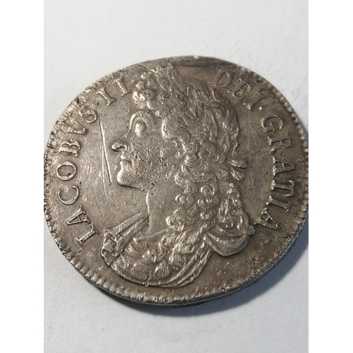 39A - COINS : 1687 James II crown Some scuffing otherwise in very fine condition or better and rare in thi... 