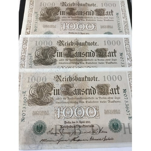 305 - 1910 German 1000 mark banknotes in good condition