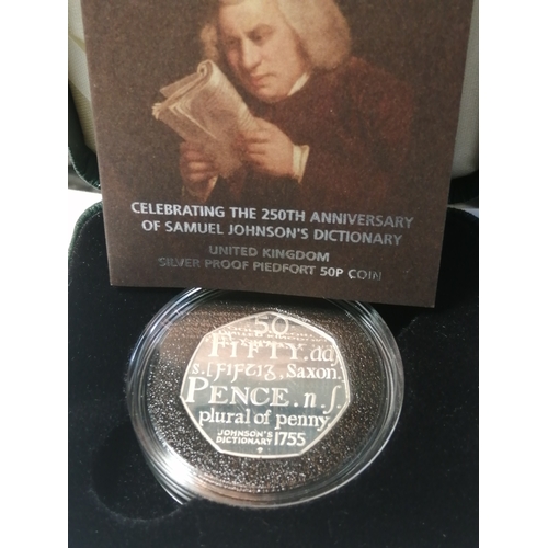 34A - 2005 silver proof PIEDFORT 50p (anniversary of Samuel Johnson dictionary)