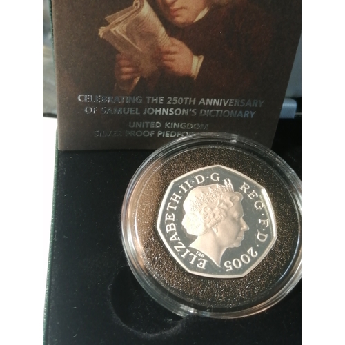 34A - 2005 silver proof PIEDFORT 50p (anniversary of Samuel Johnson dictionary)