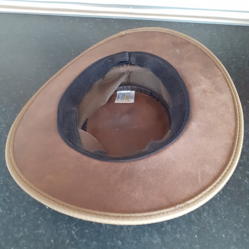 9 - Brown suede collapsible hat by Barmah Australia. Size XL. Good clean condition