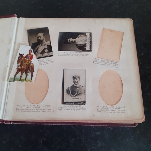 25 - Antique Ogdens photo album containing more than 50 Ogdens Guinea Gold cigarette cards. Some slight w... 