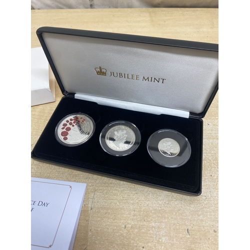 49A - Jubilee Mint the 2018 Remembrance Day solid silver proof coin collection, £5, £2 & £1 coin - in case... 