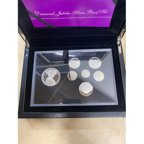 50A - Diamond Jubilee Silver Proof Set, 2012, £5 down to 1p, in case & box with COA