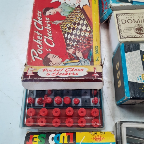 16 - Games lot including pocket Ludo, pocket Chess and Checkers, vintage cards and domino sets