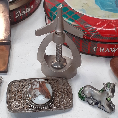 24 - Good quantity of metal items. Eclectic mix, mostly vintage and collectibles.  Includes brass, cigare... 