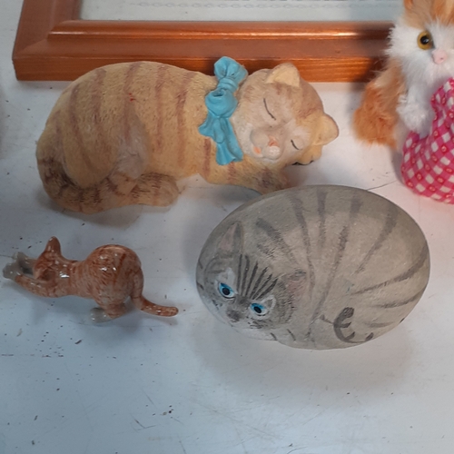 31 - Cat lovers lot. Various ornaments including a heavy cloth doorstop, Fountasia Sculptures, porcelain,... 