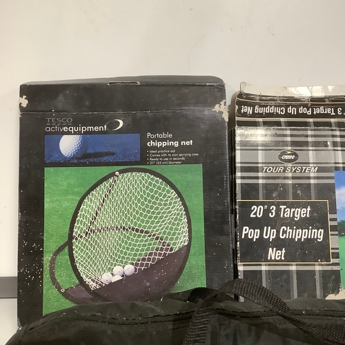 241 - 3 practice golf sets includes a portable  chipping nets