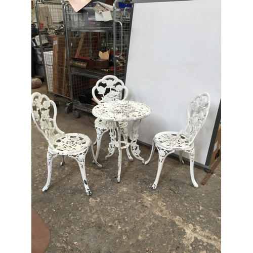 482 - White aluminium garden table & 3 chairs