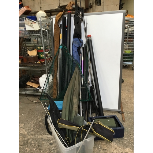 484 - Very large fishing lot inc rods, cases, nets& more