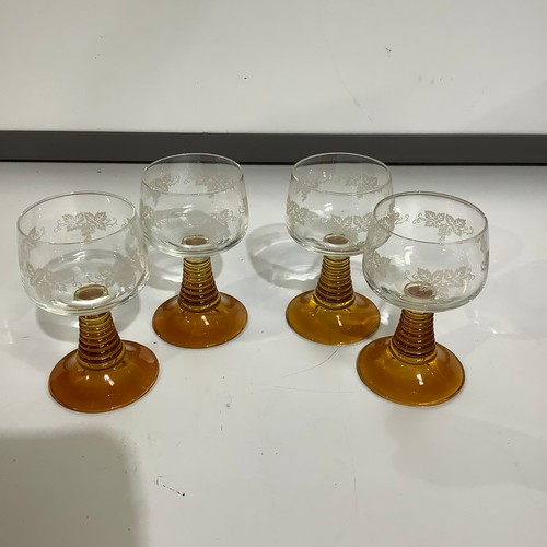 82 - Set of 4 retro amber coloured drinking glasses